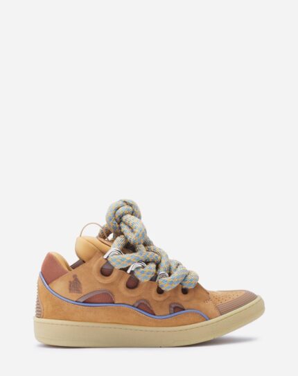 Men’s Curb sneakers in leather with snake laces Camel