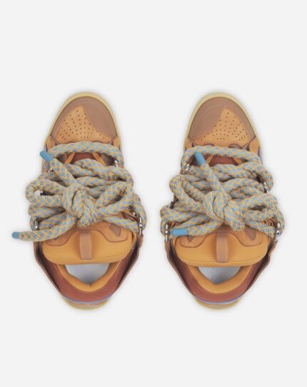 Men’s Curb sneakers in leather with snake laces Camel