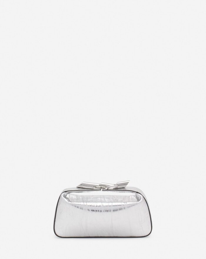 Women’s Haute séquence clutch bag in metallic leather Silver