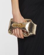 Women’s Haute séquence clutch bag in crackled metallic leather Gold