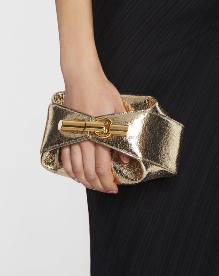 Women’s Haute séquence clutch bag in crackled metallic leather Gold