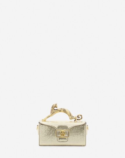 Women’s Nano pencil cat bag in crackled metallic leather Gold