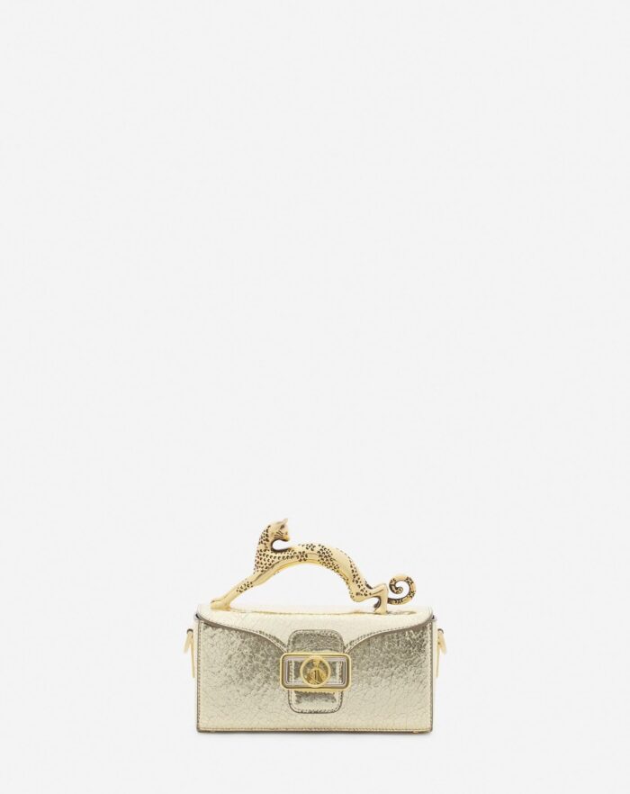 Women’s Nano pencil cat bag in crackled metallic leather Gold
