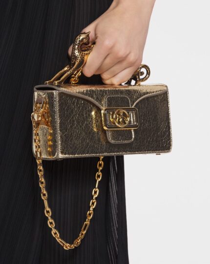 Women’s Nano pencil cat bag in crackled metallic leather Gold