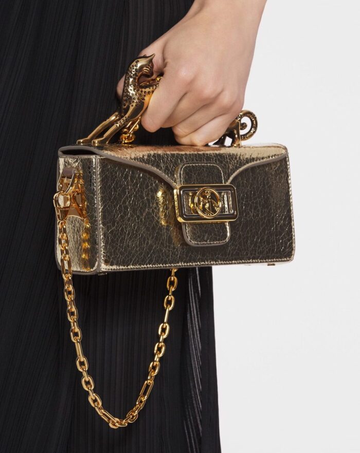 Women’s Nano pencil cat bag in crackled metallic leather Gold