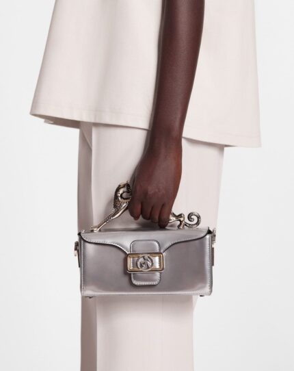 Women’s Nano pencil cat bag in metallic leather SILVER