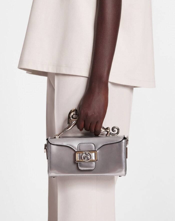 Women’s Nano pencil cat bag in metallic leather SILVER