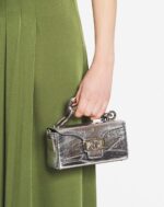 Women’s Nano pencil cat bag in metallic leather Silver