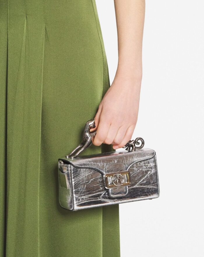 Women’s Nano pencil cat bag in metallic leather Silver