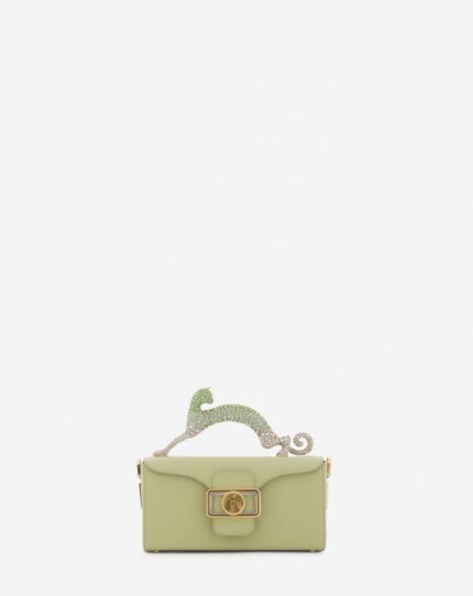 Women’s Nano pencil cat bag in leather and rhinestones Almond/Vanilla