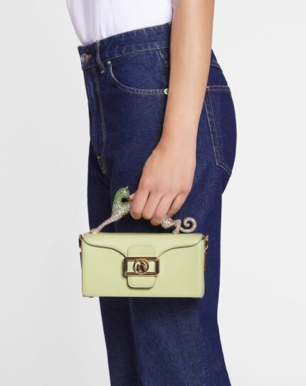 Women’s Nano pencil cat bag in leather and rhinestones Almond/Vanilla