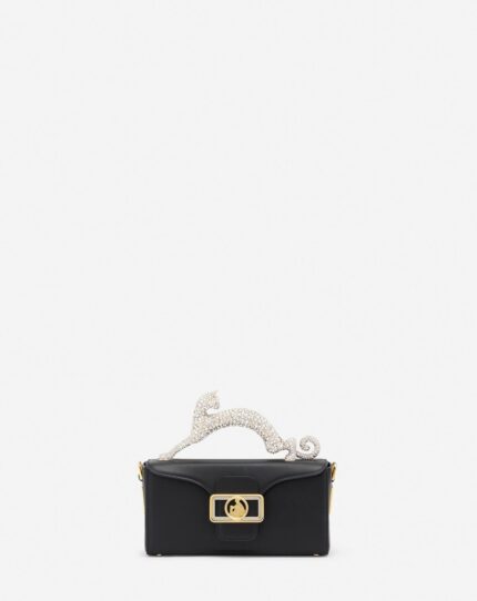 Women’s Nano pencil cat bag in leather and rhinestone Black