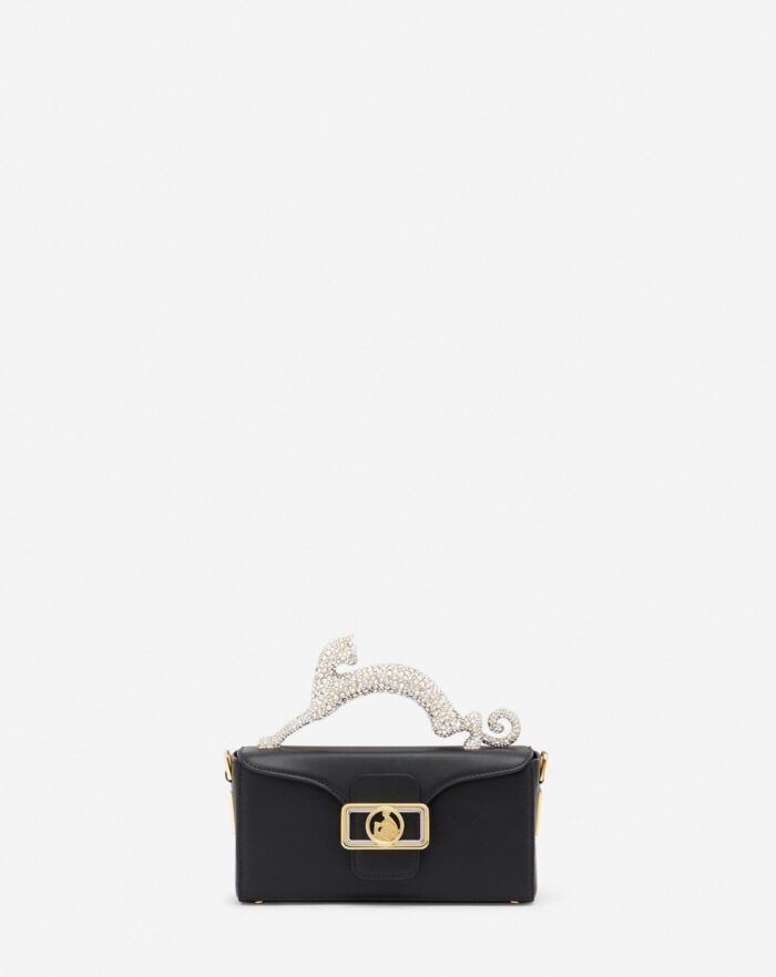 Women’s Nano pencil cat bag in leather and rhinestone Black