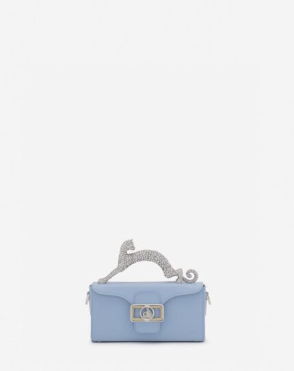 Women’s Nano pencil cat bag in leather and rhinestone Newlanvin Blue