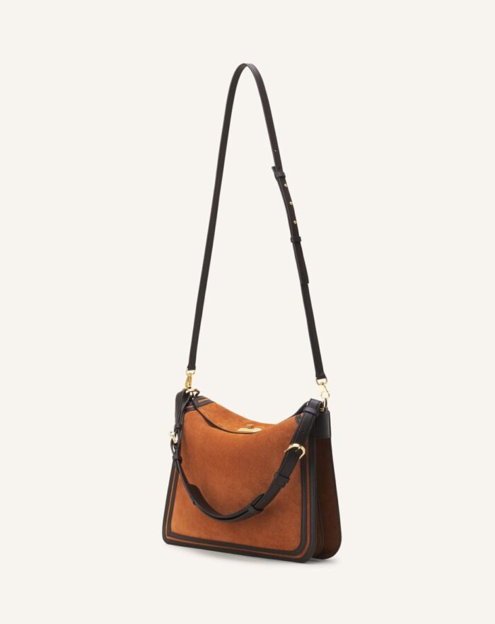 Women’s Asymmetrical suede compagnon bag Chestnuts