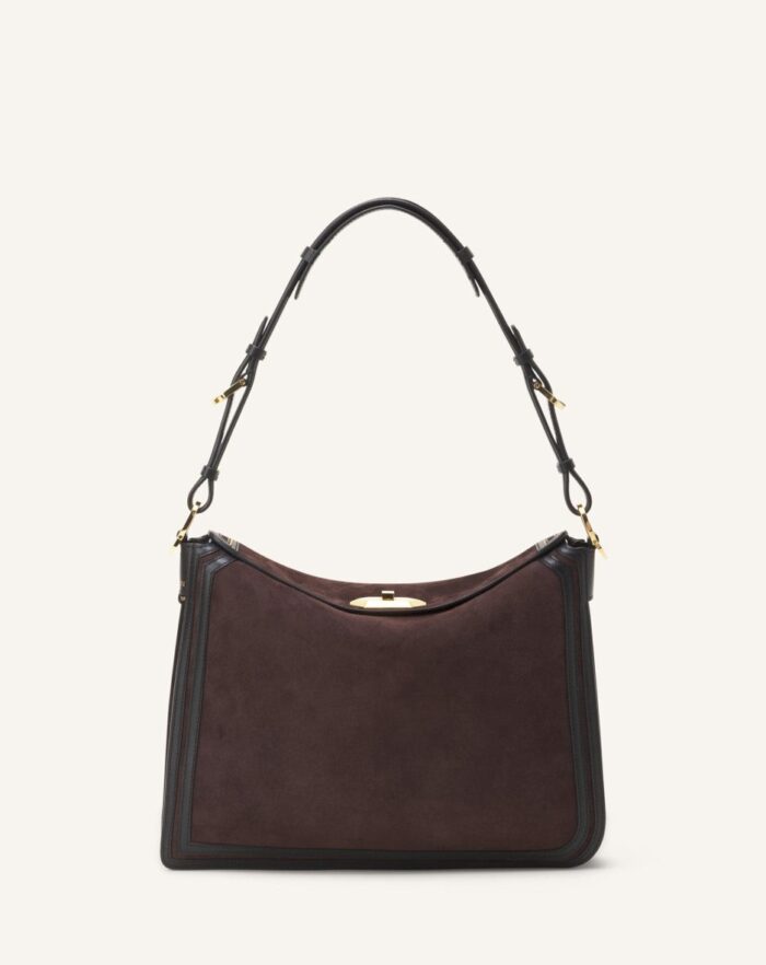 Women’s Asymmetrical suede compagnon bag Dark Mocha