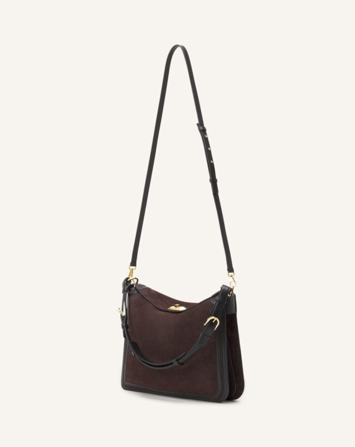 Women’s Asymmetrical suede compagnon bag Dark Mocha