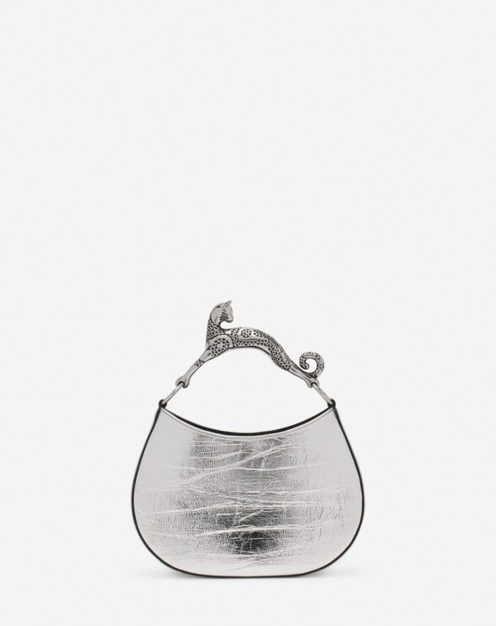 Women’s Hobo cat bag in metallic leather Silver