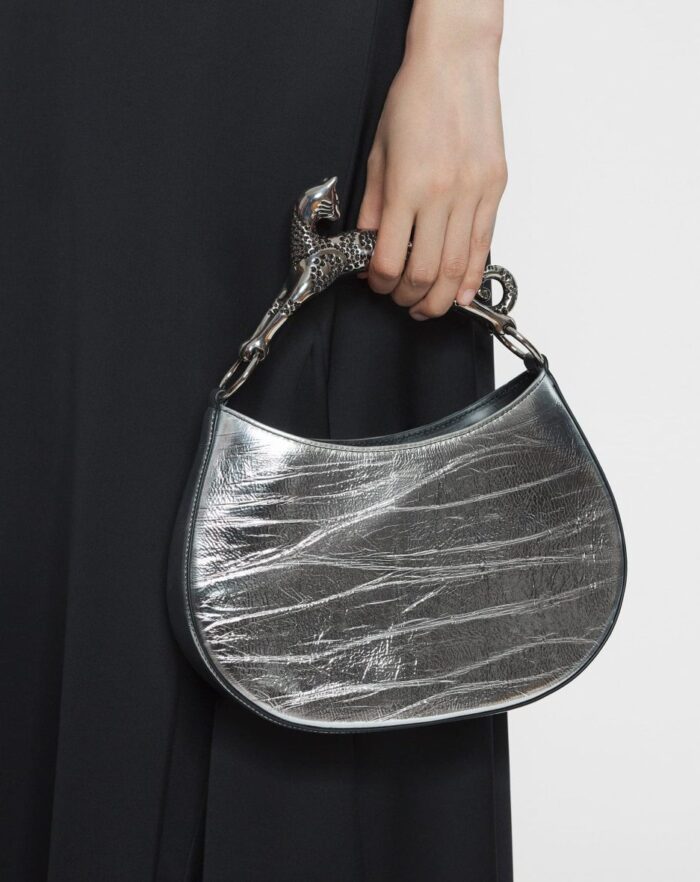 Women’s Hobo cat bag in metallic leather Silver