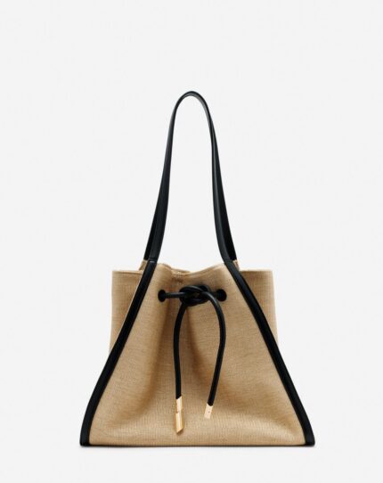Women’s Sequence bag in leather and raffia Natural/Black