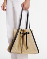 Women’s Sequence bag in leather and raffia Natural/Black
