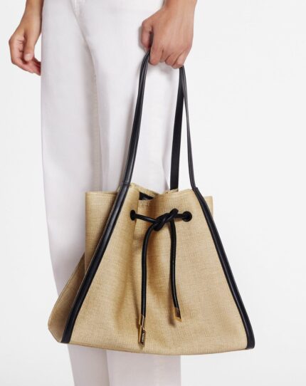 Women’s Sequence bag in leather and raffia Natural/Black