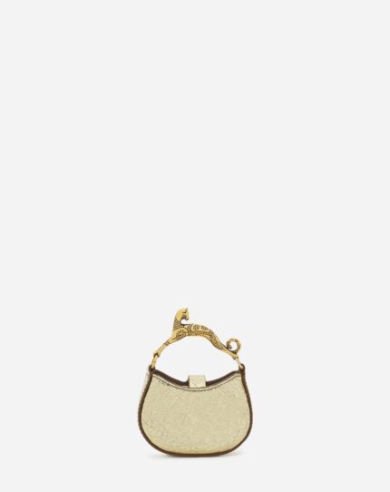 Women’s Micro hobo cat charm bag in crackled metallic leather Gold