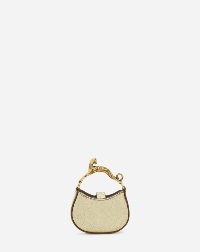 Women’s Micro hobo cat charm bag in crackled metallic leather Gold