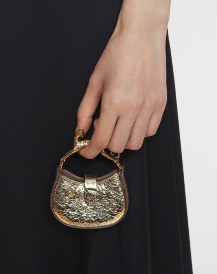 Women’s Micro hobo cat charm bag in crackled metallic leather Gold